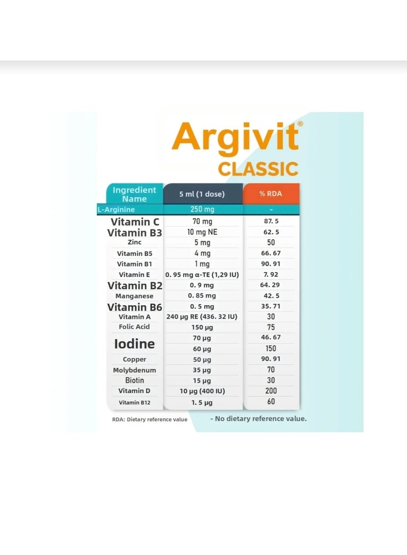Argivit Classic Multivitamin Syrup for Children's Growth and Height Support (1 Pack) 150ml - Image 2